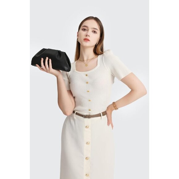 🆕Women Black PU Leather Clutch Purse Elegant Evening Bag Formal Luxurious - Picture 3 of 9